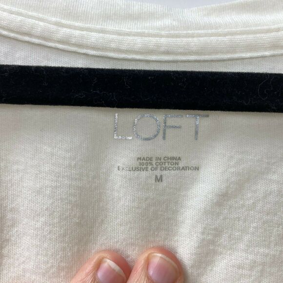 LOFT Small Womens Ivory Sheer Ruffle Flower Detail Short Sleeve Tee - Picture 4 of 6